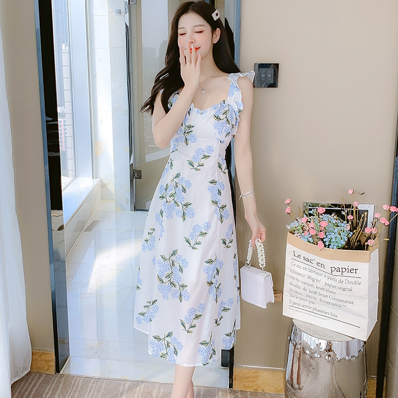 2025 Summer Sleeveless Sweet Slim Fit Floral Chiffon Dress