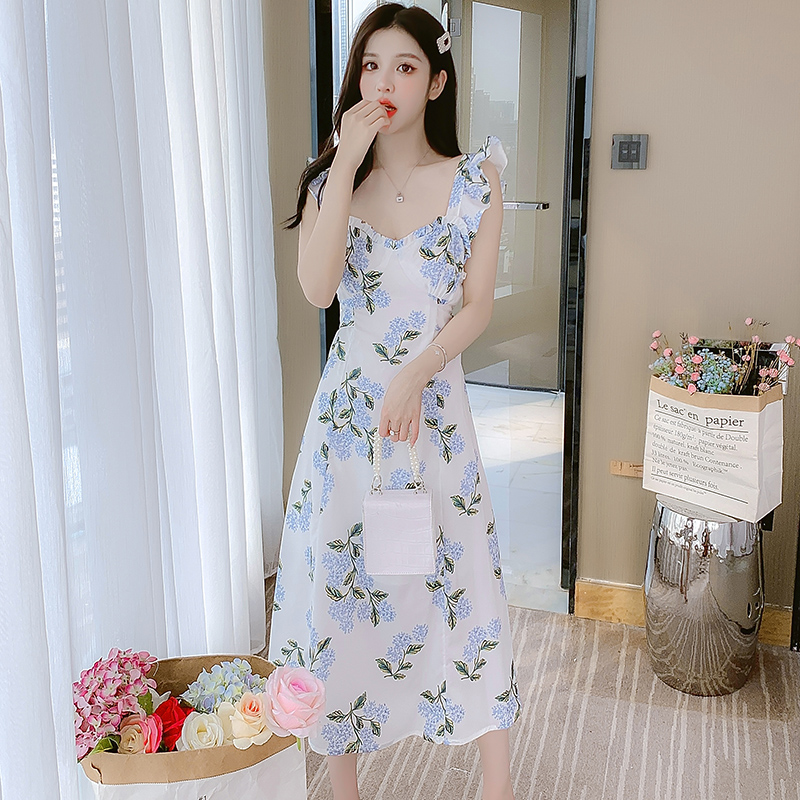 2025 Summer Sleeveless Sweet Slim Fit Floral Chiffon Dress - Image 4