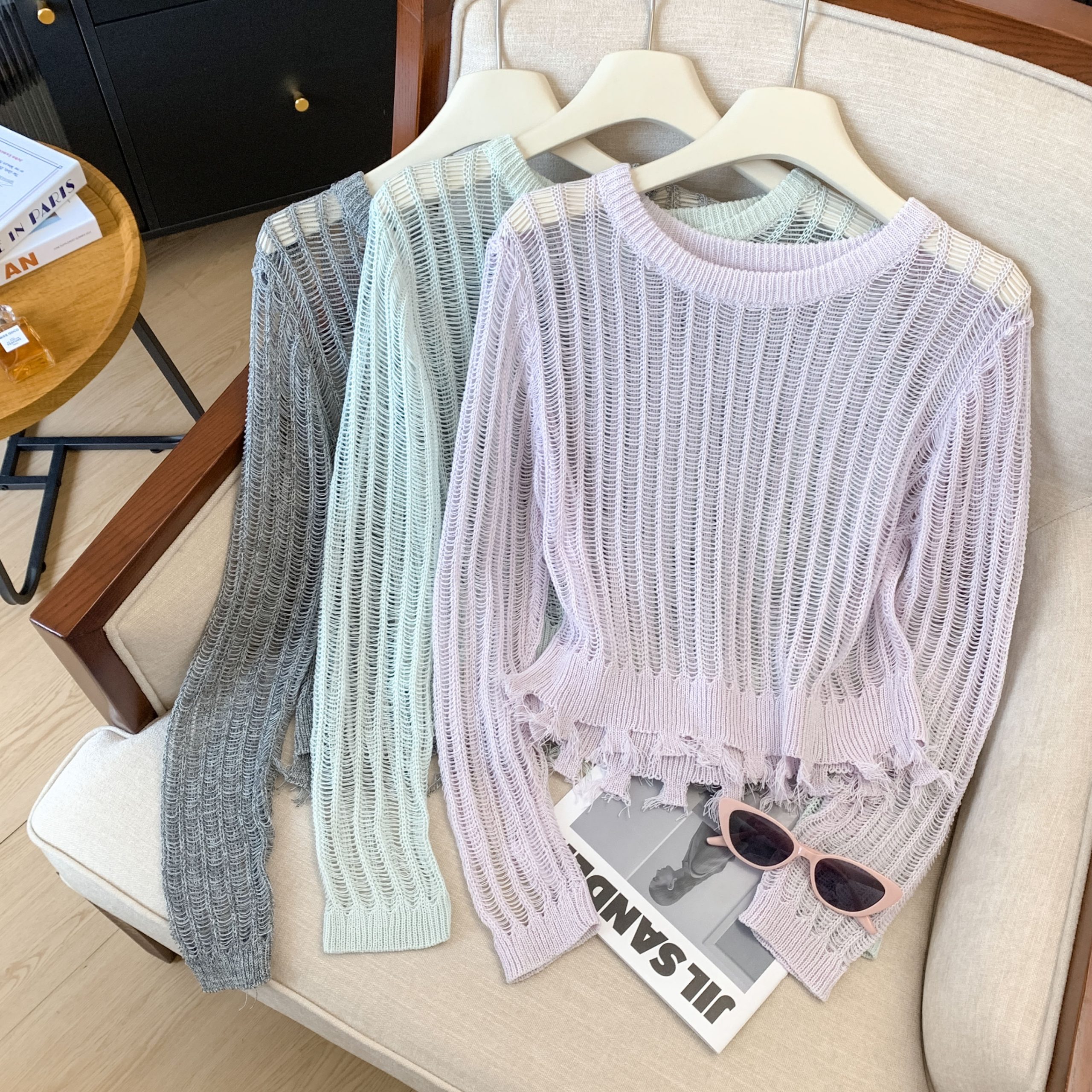 2026 Short Sun Protection Cover-Up Sheer Knit Cami Dress Dopamine Top - Image 5