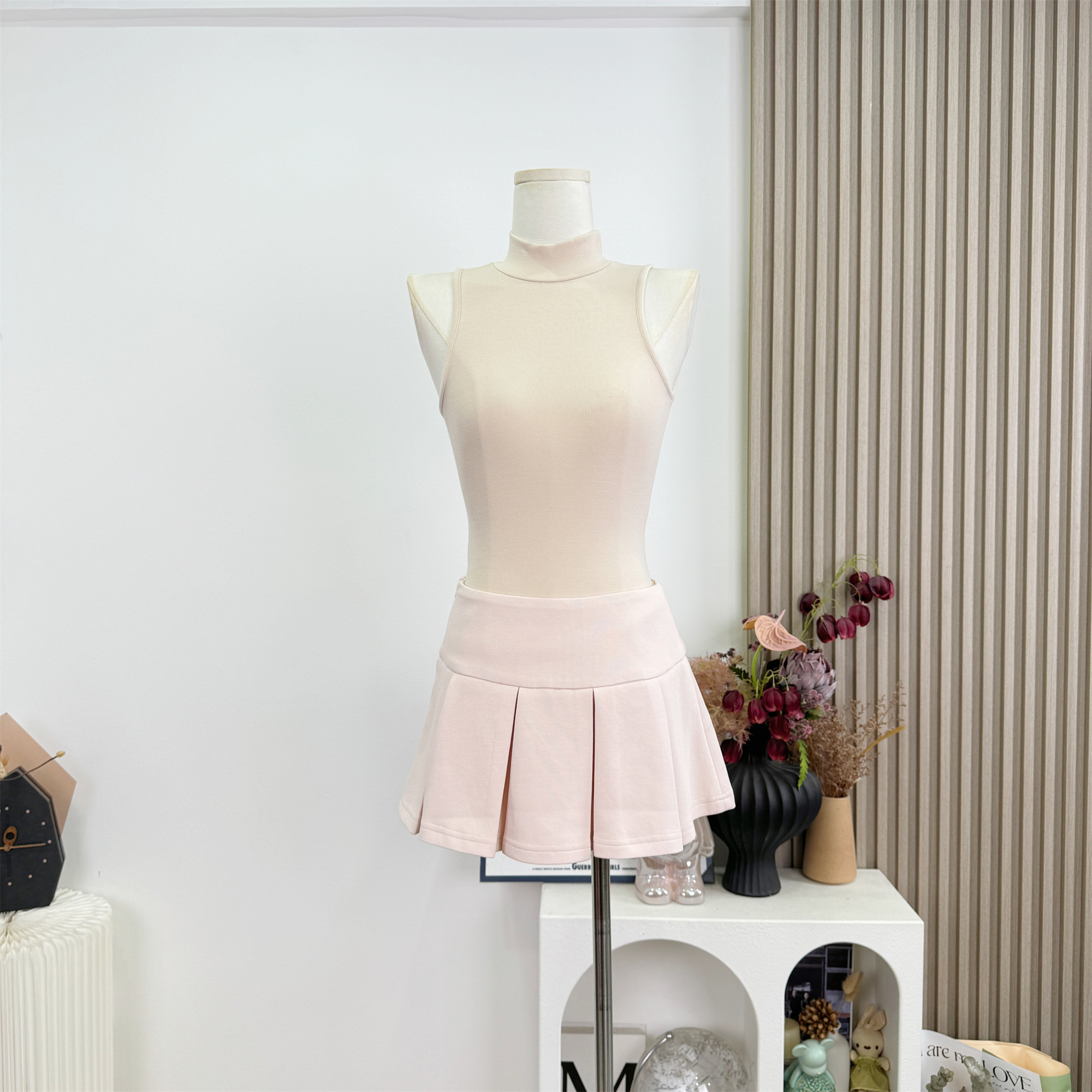 Cher Light Pink Pleated Mini Skirt for Women Summer A-Line