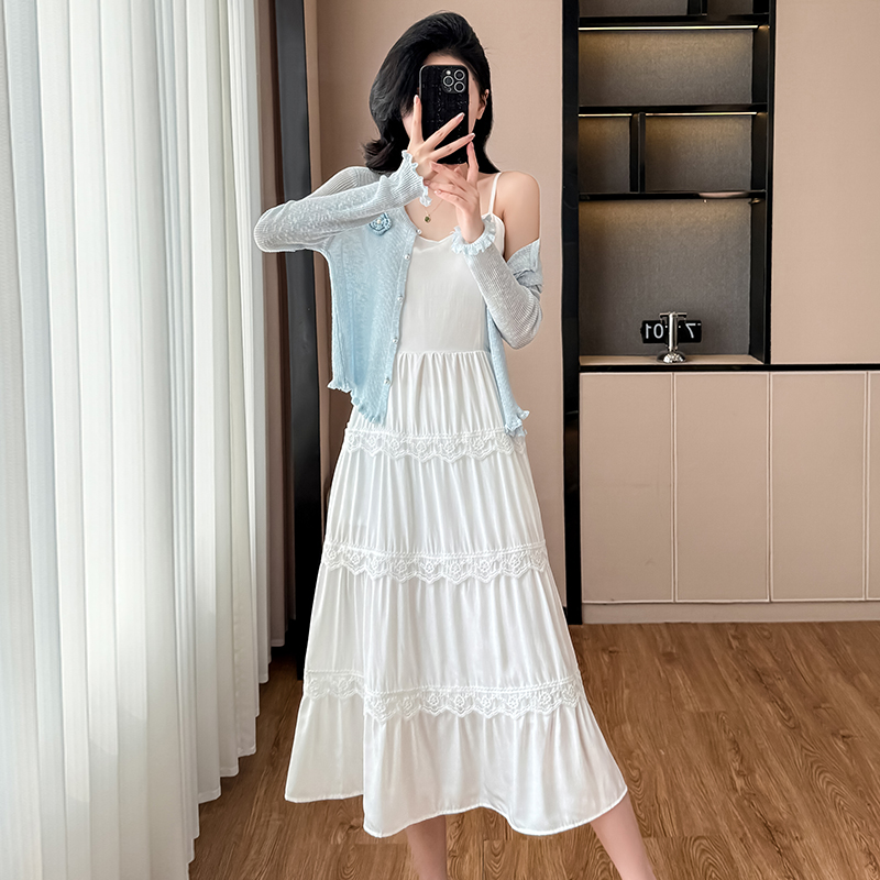 Fairy Style Two-Piece Cami Dress with Knit Cardigan Spring Fashion Set - Image 3