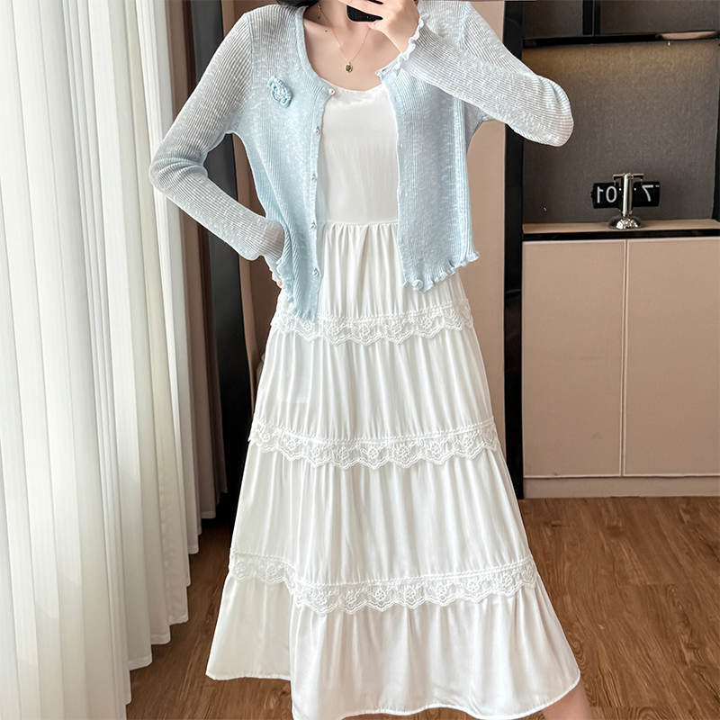 Fairy Style Two-Piece Cami Dress with Knit Cardigan Spring Fashion Set - Image 5