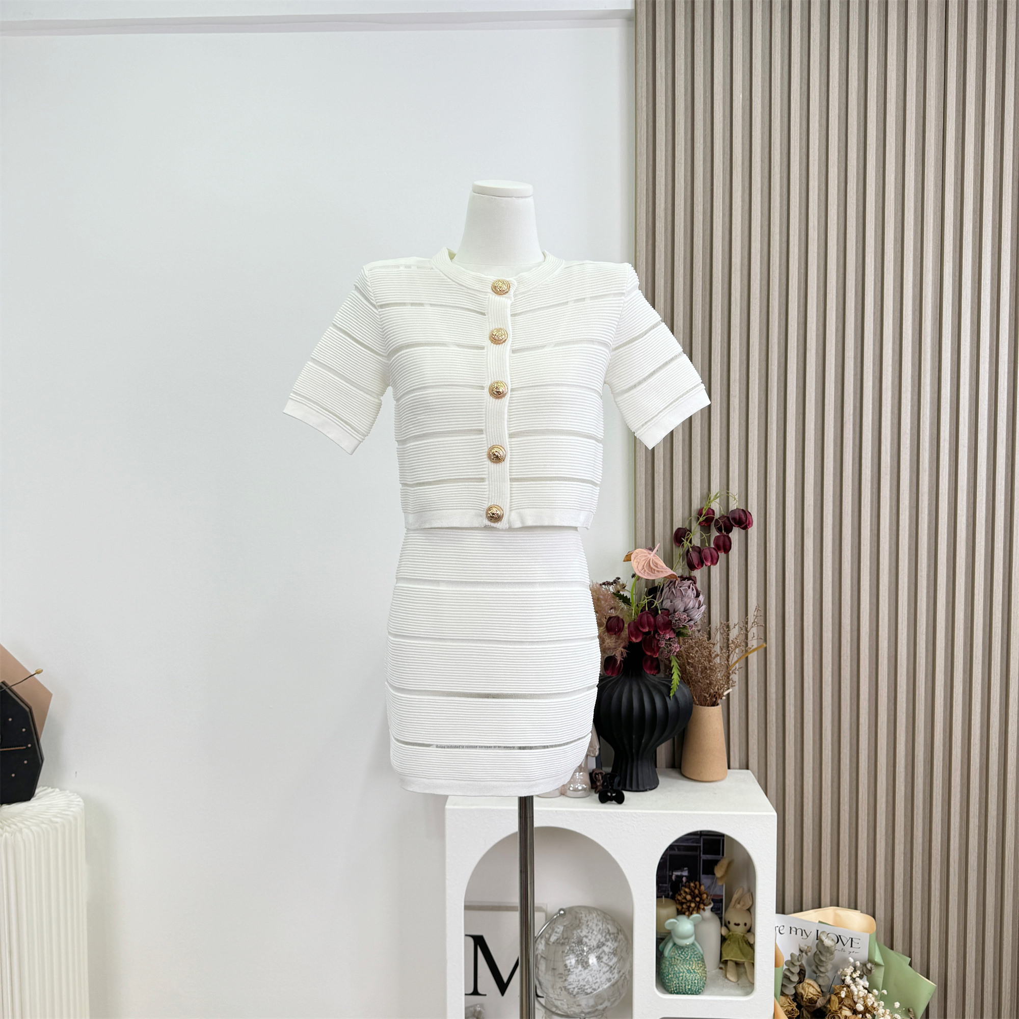 FAY Double Impression Light Mature Style Mid Sleeve Knit Chiffon Cami Dress and Jacket Set - Image 4