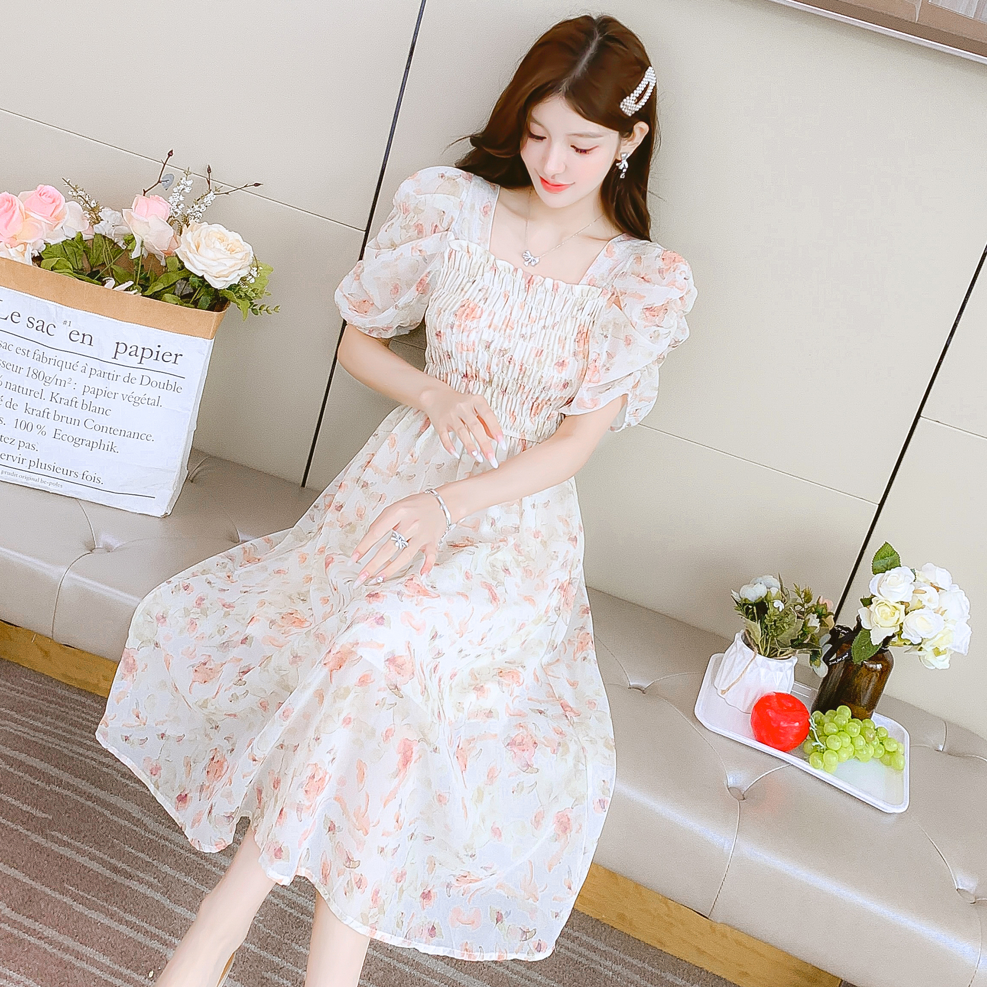 floral-print-short-sleeve-french-style-waist-cinched-slimming-midi-dress-for-petite-women-summer-2025_1
