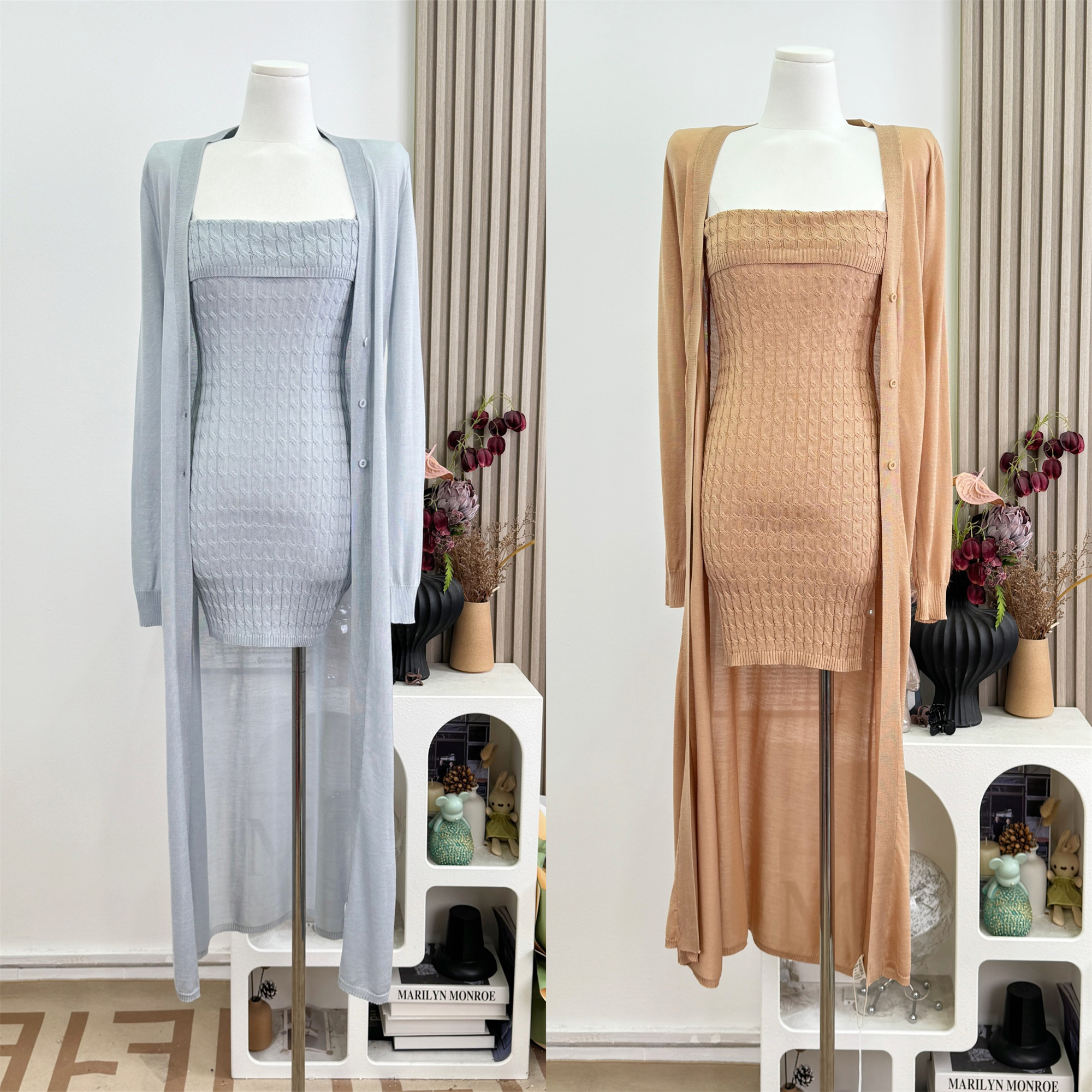 JAYKY YANG Beloved Series 100 Lyocell Knit Bandeau Dress Cardigan Set