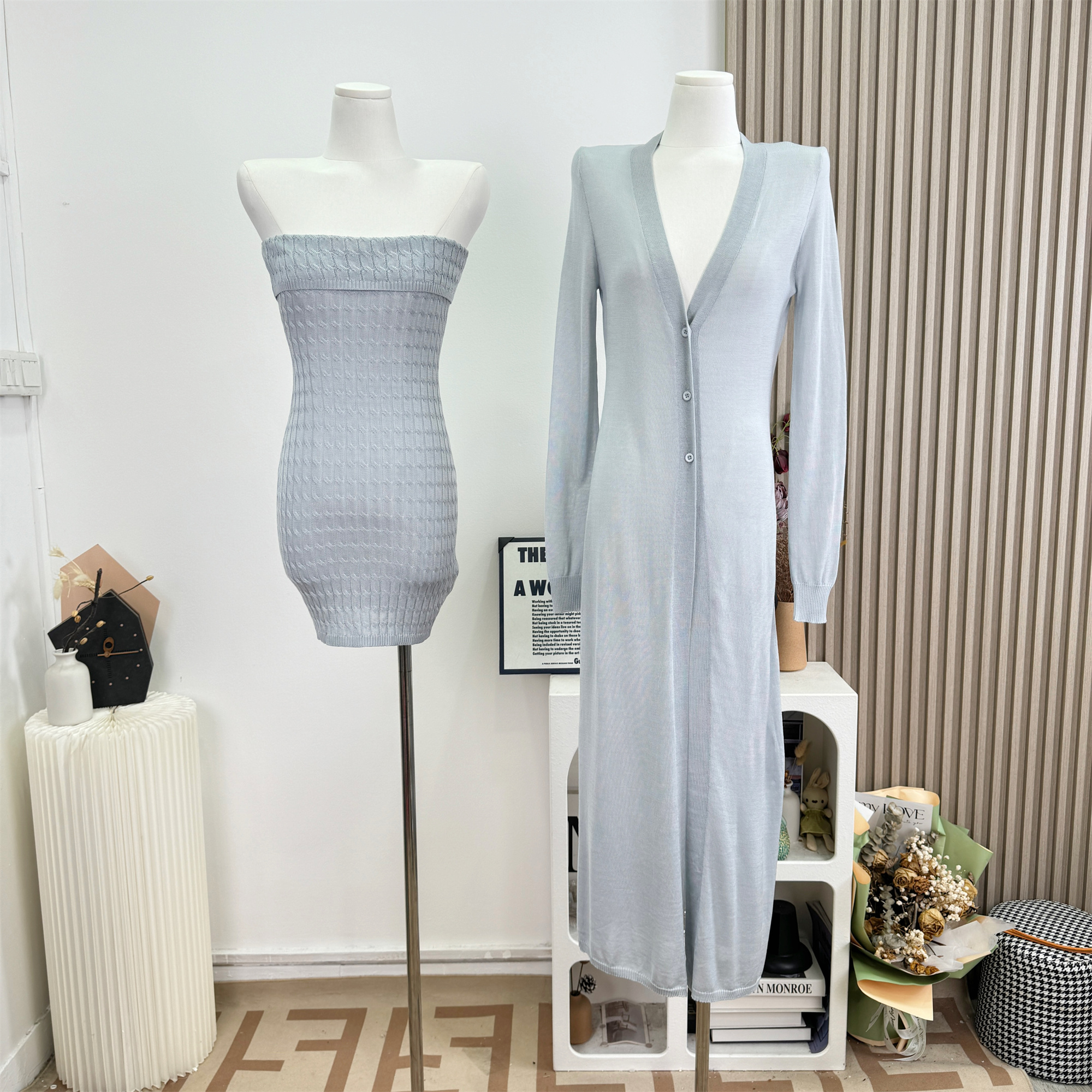 JAYKY YANG Beloved Series 100 Lyocell Knit Bandeau Dress Cardigan Set - Image 3
