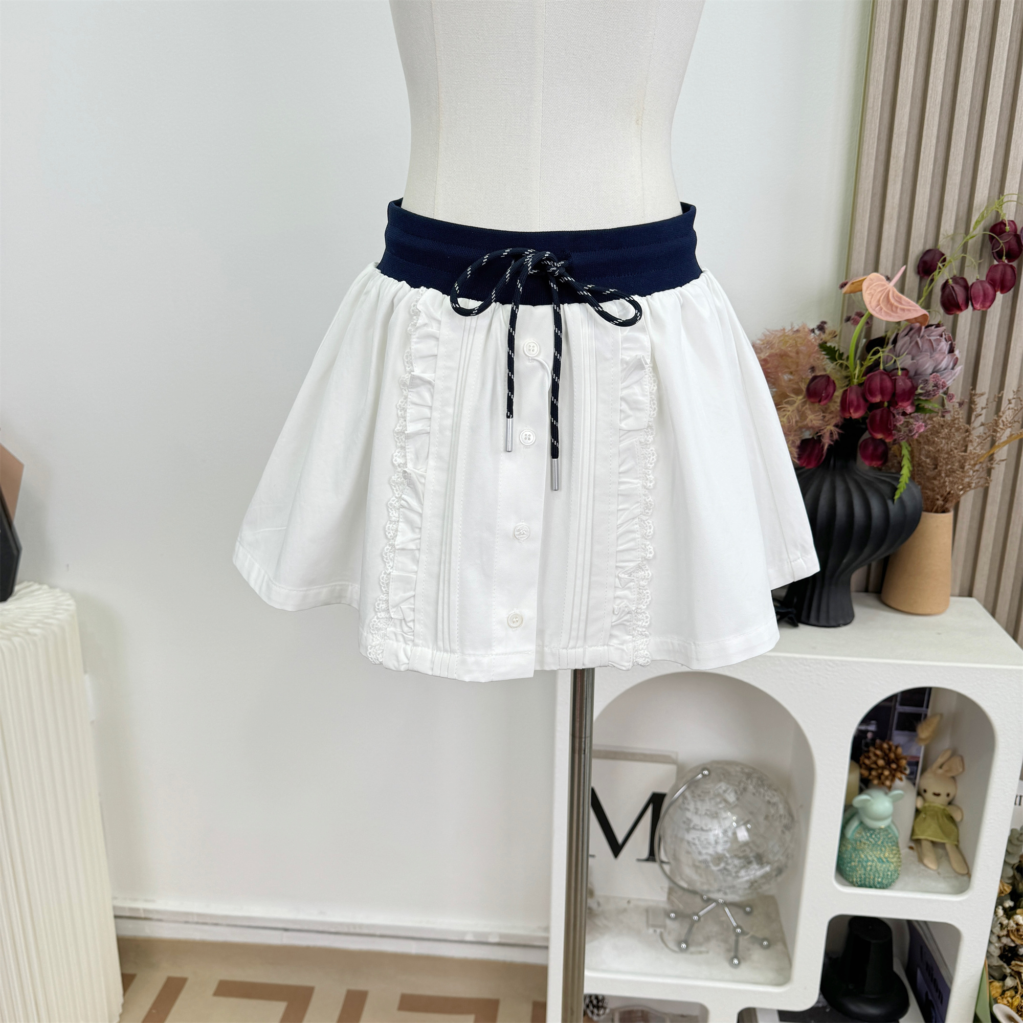 Qiauuu White Puff A-Line Mini Skirt for Women Sweet Preppy Style