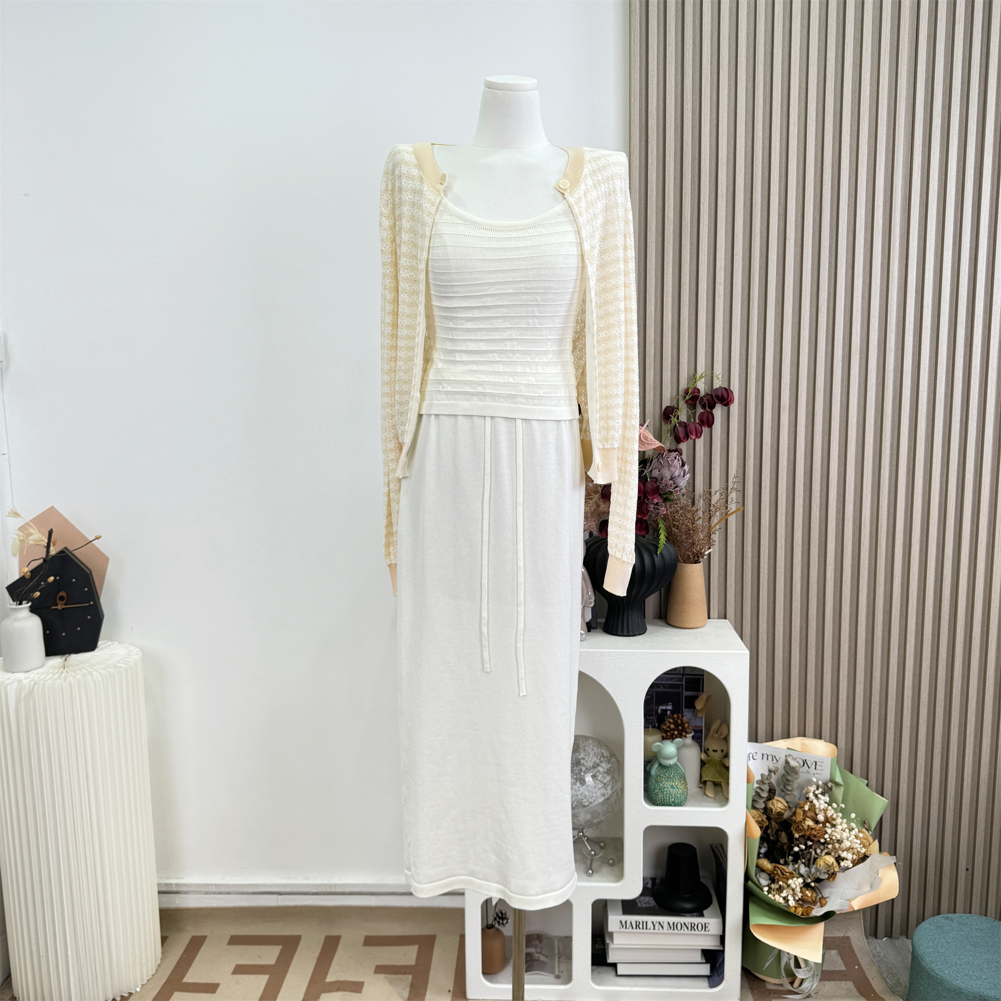 Women's 3-Piece Knit Cami and Skirt Set with Cardigan