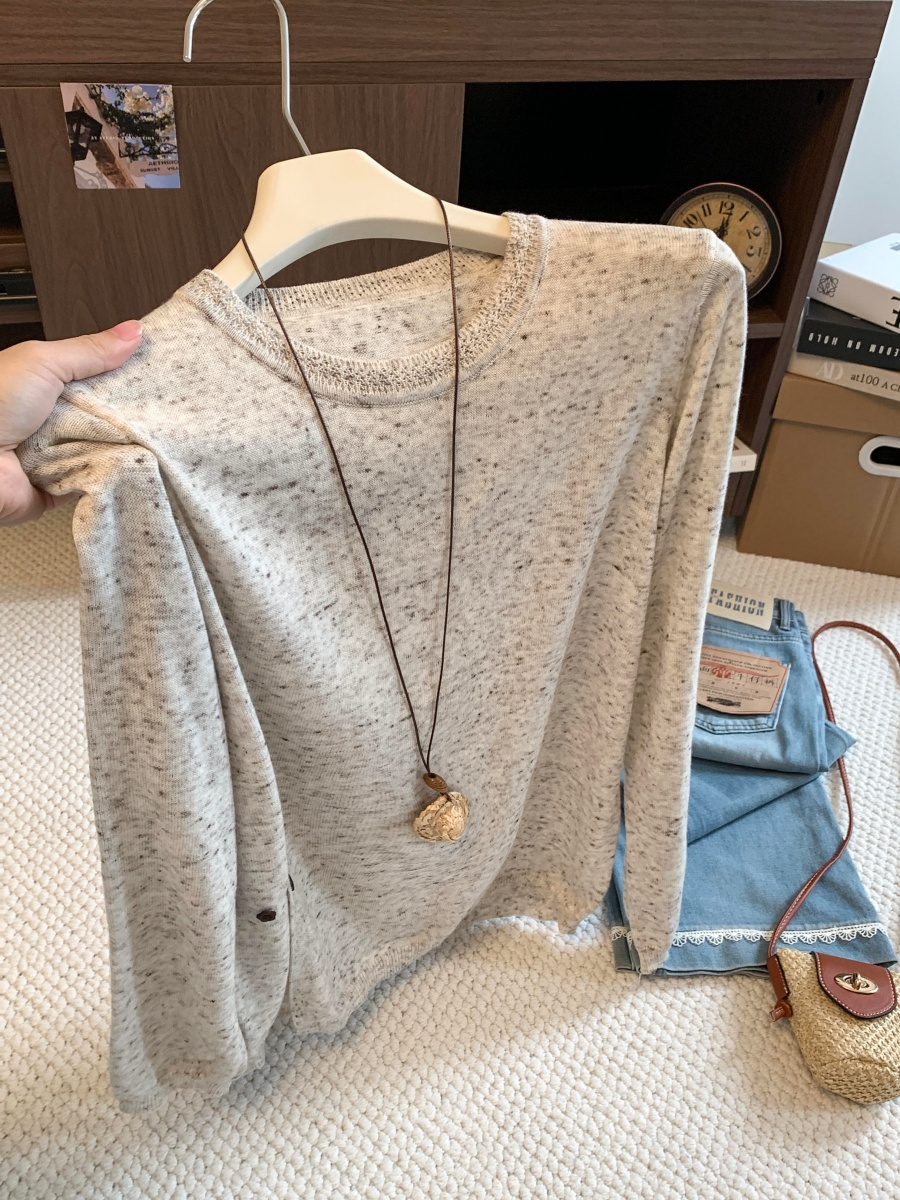 Women's Irregular Long Sleeve Knit Sweater 2026 Early Autumn Loose Casual Slimming Top