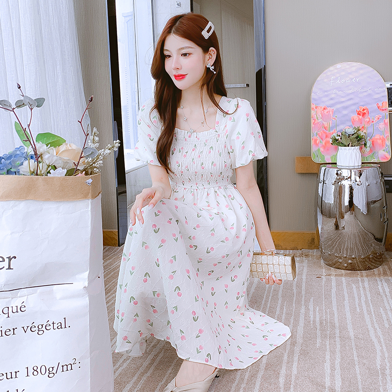 Women's Summer 2025 French Style Tea Dress with Short Sleeves and Cinched Waist - Image 3
