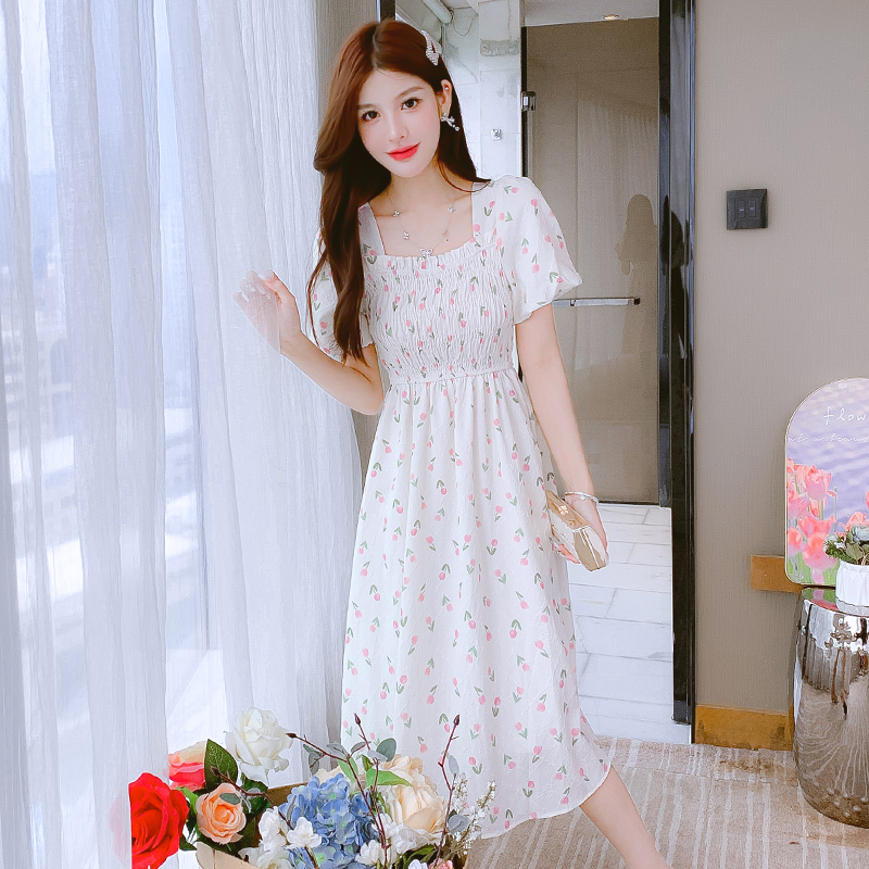Women's Summer 2025 French Style Tea Dress with Short Sleeves and Cinched Waist - Image 5