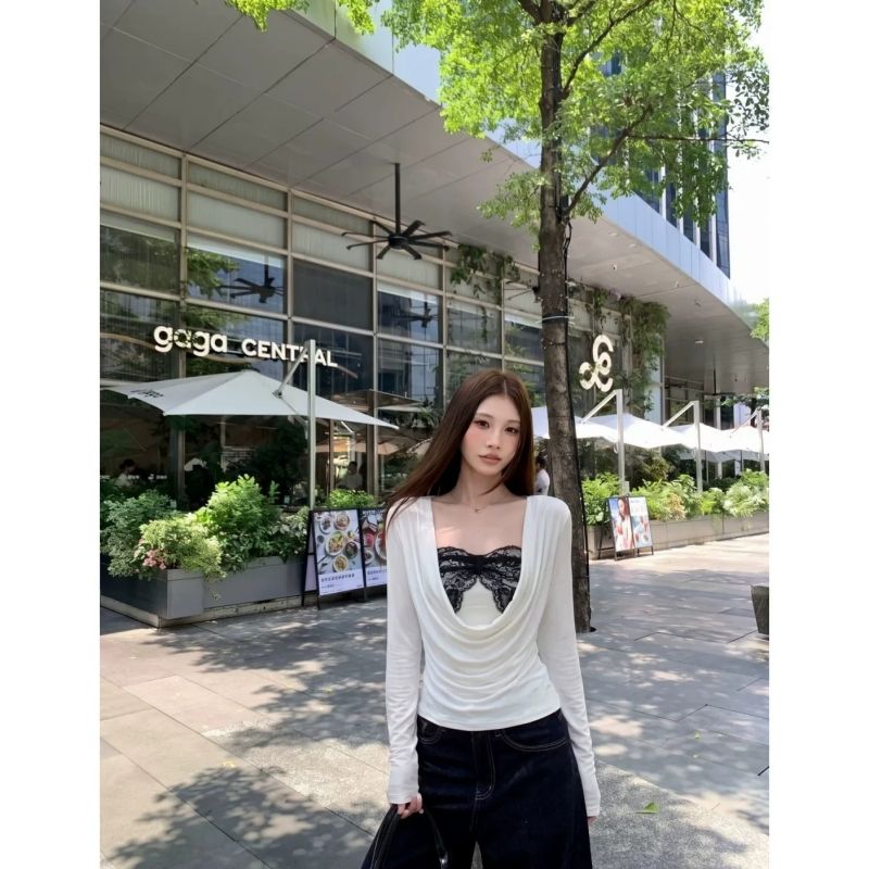 Women's Two-Piece Spliced Tube Top and Draped Cowl Neck Blouse Set - Image 3