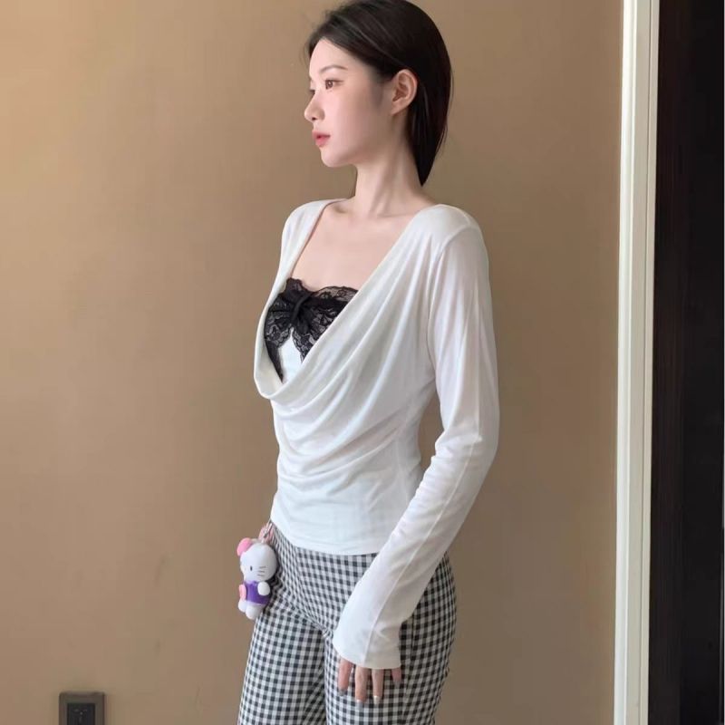 womens-two-piece-spliced-tube-top-and-draped-cowl-neck-ruched-blouse-set-retro-sweet-style_1