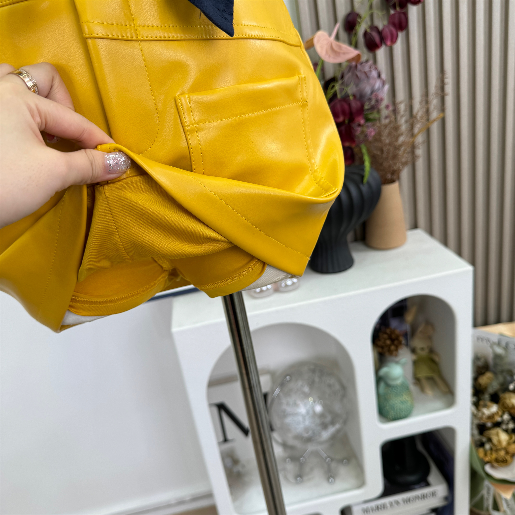 Yellow Faux Leather High Waist Bodycon Mini Skirt for Women - Image 3
