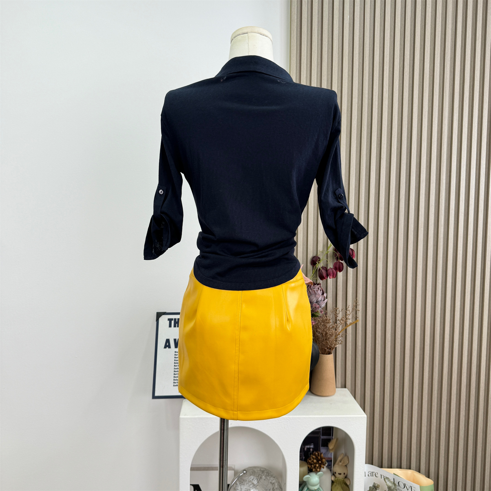 Yellow Faux Leather High Waist Bodycon Mini Skirt for Women - Image 4